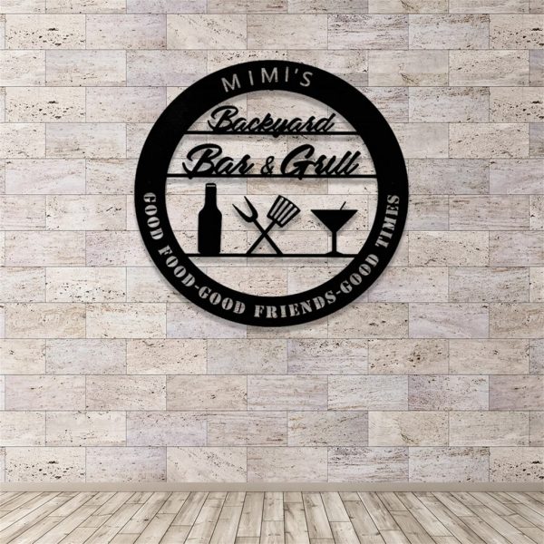 Personalized Backyard Bar and Grill Metal Sign BBQ Outdoor Decor Gift for Dad