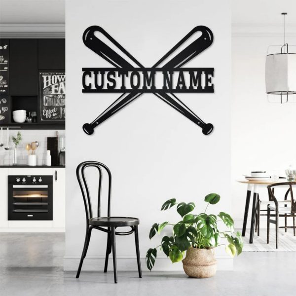 Personalized Baseball Bat Metal Sign Wall Art Decor Room Gift for Player