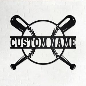 Personalized Baseball Bat Metal Wall Art Custom Baseball Player Name Sign Decor Room 1