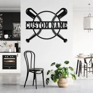 Personalized Baseball Bat Metal Wall Art Custom Baseball Player Name Sign Decor Room 2