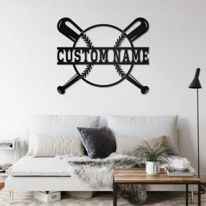 Personalized Baseball Bat Metal Wall Art Custom Baseball Player Name Sign Decor Room 3