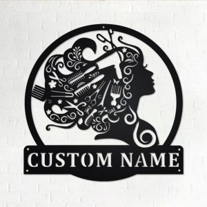 Personalized Beauty Salon Girl Hair Metal Art Custom Hair Salon Name Sign Decor