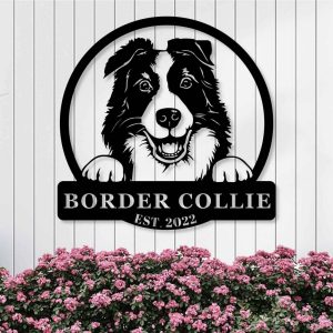 Personalized Border Collie Dog Metal Name Sign Gardern Decor Gift for Dog Lovers