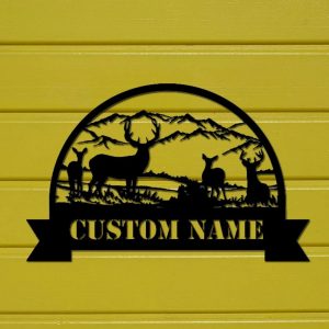 Personalized Buck Deer Hunting Metal Wall Art Custom Hunter Name Sign Decor Home 4