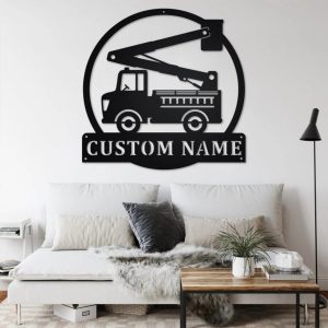 Personalized Bucket Truck Metal Name Sign Home Decor Gift for Truck Drivers