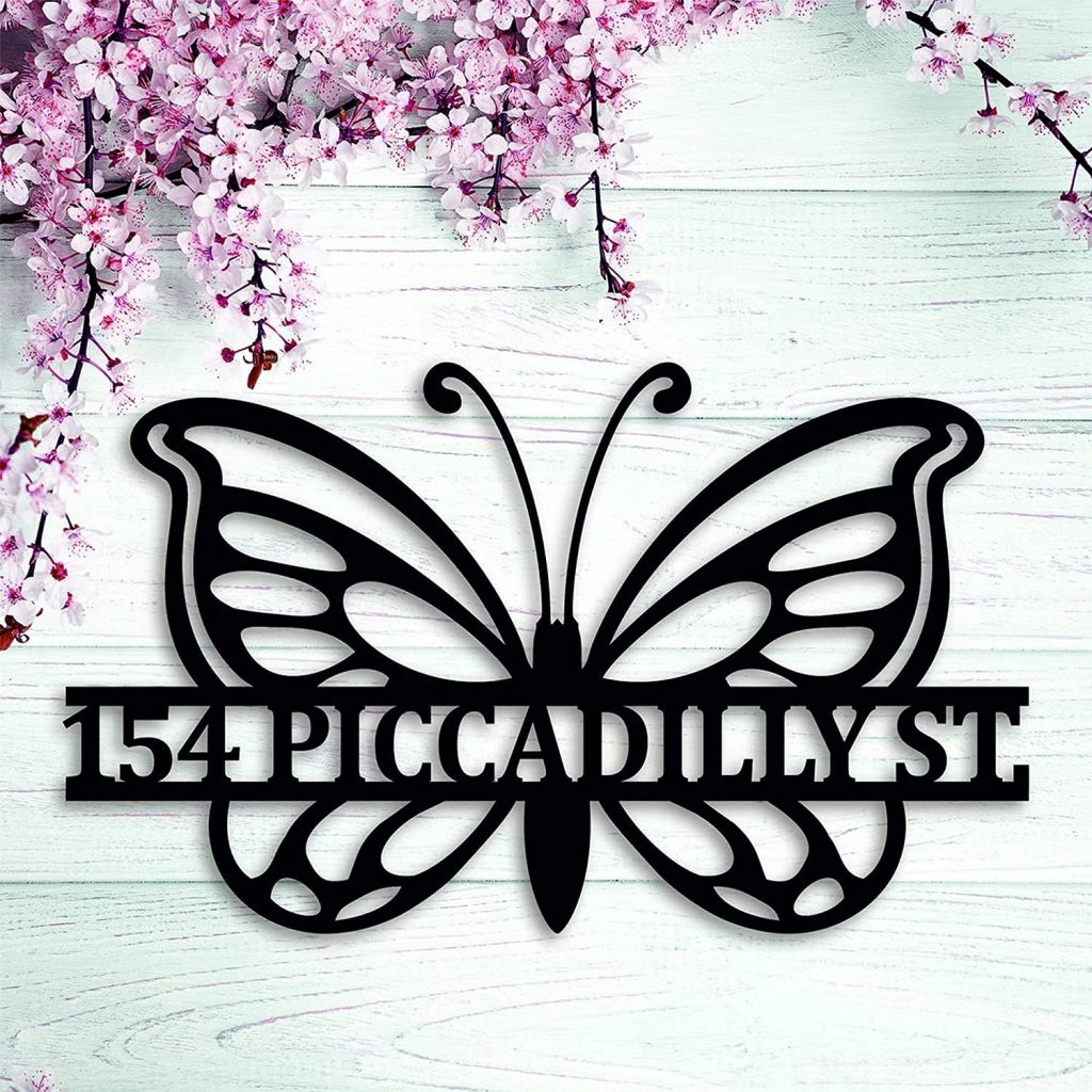 Personalized Butterfly House Numbers Metal Sign Custom Metal Monogram Address Plaque Housewarming Gift