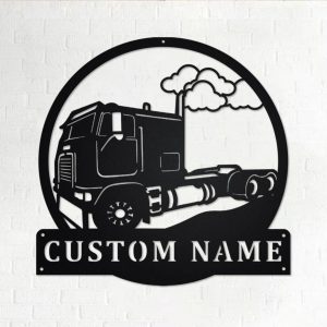Personalized Cab Over Truck Metal Name Sign Home Decor Gift for Truck Drivers