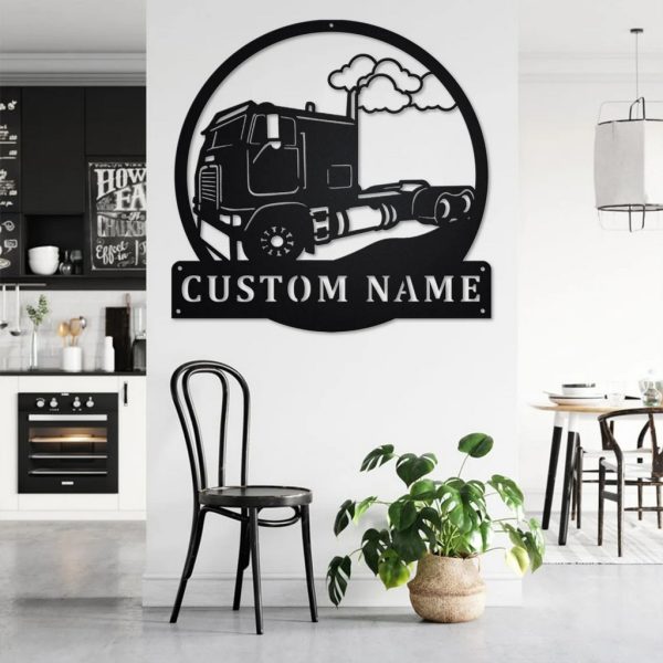 Personalized Cab Over Truck Metal Name Sign Home Decor Gift for Truck Drivers