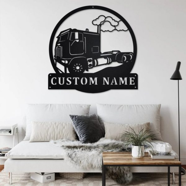 Personalized Cab Over Truck Metal Name Sign Home Decor Gift for Truck Drivers