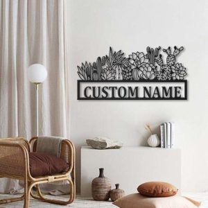 Personalized Cactus Border Monogram Metal Sign Art Decoration For Living Room 1