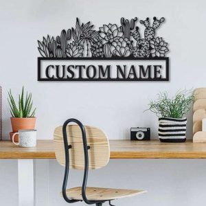 Personalized Cactus Border Monogram Metal Sign Art Decoration For Living Room 3
