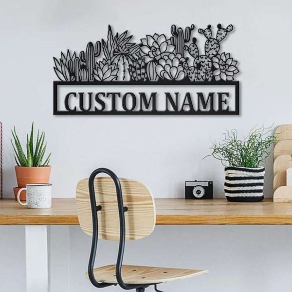 Personalized Cactus Border Monogram Metal Sign Art Decoration For Living Room