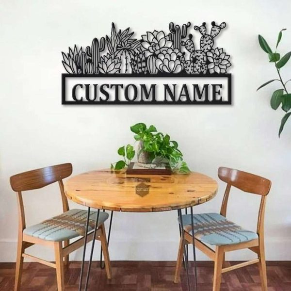 Personalized Cactus Border Monogram Metal Sign Art Decoration For Living Room