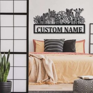 Personalized Cactus Border Monogram Metal Sign Art Decoration For Living Room 5
