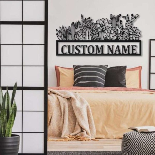 Personalized Cactus Border Monogram Metal Sign Art Decoration For Living Room