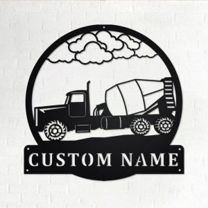 Personalized Concrete Truck Metal Name Sign Home Decor Gift for Truck Drivers