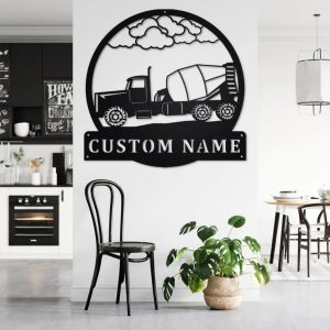 Personalized Concrete Truck Metal Name Sign Home Decor Gift for Truck Drivers 2