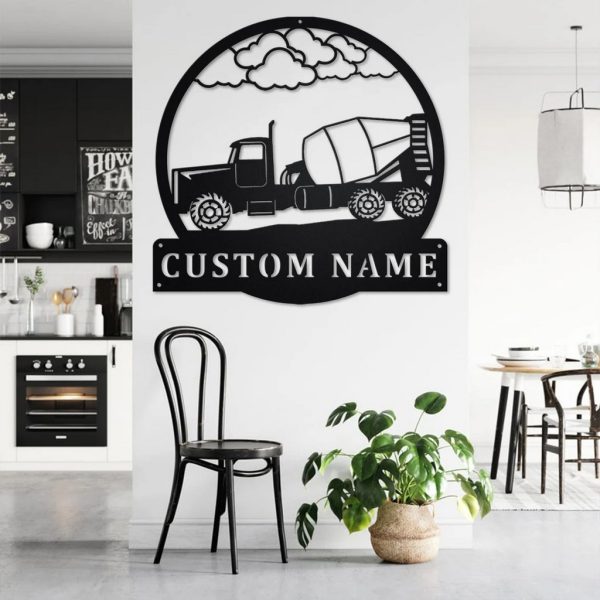 Personalized Concrete Truck Metal Name Sign Home Decor Gift for Truck Drivers