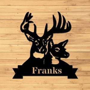 Personalized Couple Deer Hunting Metal Sign Custom Family Name Signs Gift for Hunter