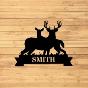Personalized Couple Deer Metal Art Custom Family Name Sign Cabin Signs Decor 1