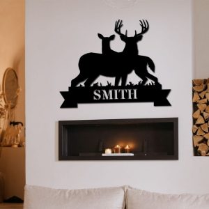 Personalized Couple Deer Metal Art Custom Family Name Sign Cabin Signs Decor 2