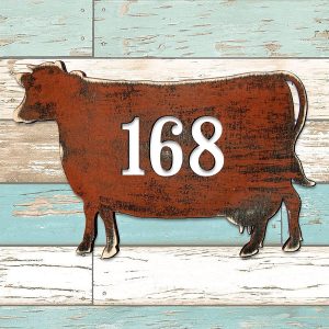 Personalized Cow House Number Sign, Metal Address Plaque Farm House Decor