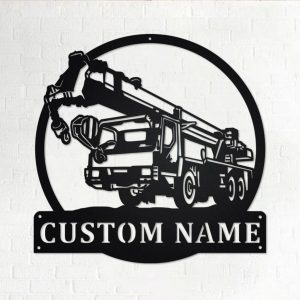 Personalized Crane Truck Metal Name Sign Home Decor Gift for Truck Drivers