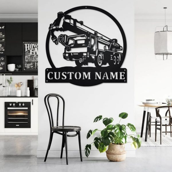 Personalized Crane Truck Metal Name Sign Home Decor Gift for Truck Drivers