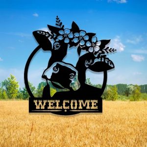 Personalized Cute Cow Metal Signs Welcome Housefarm Wall Art Gift for Farmer Rustic Farm Decor 1