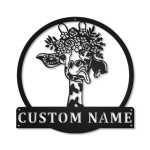 Personalized Cute Giraffe Metal Sign Art Home Decor Gift for Animal Lover