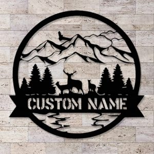 Personalized Deer Metal Wall Art Custom Hunter Name Sign Gift for Dad