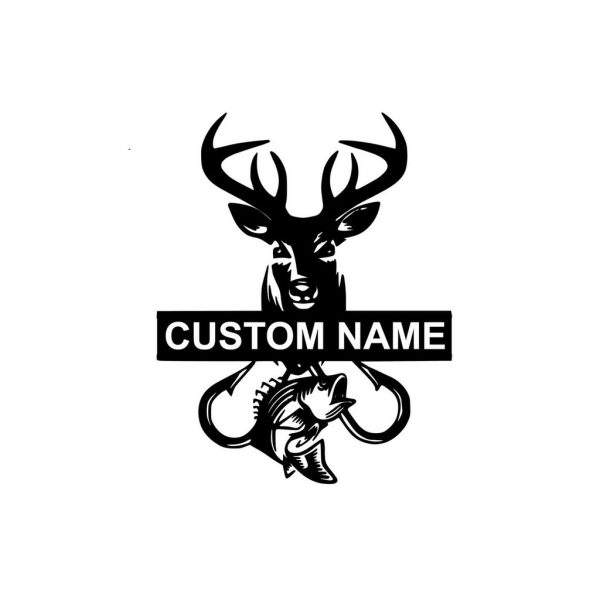 Personalized Deer and Fish Metal Wall Art Custom Hunter Name Sign Decor Home