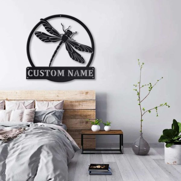 Personalized Dragonfly Monogram Metal Sign Decor For Bedroom