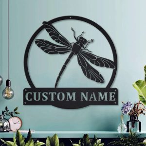 Personalized Dragonfly Monogram Metal Sign Decor For Bedroom