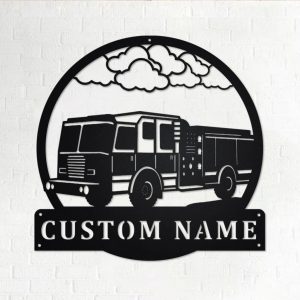 Personalized Fire Truck Metal Name Sign Home Decor Gift for Truck Drivers