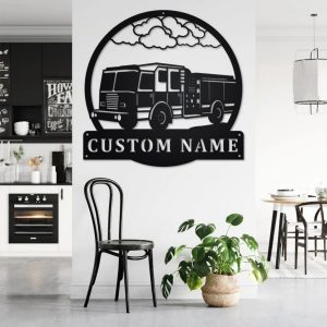 Personalized Fire Truck Metal Name Sign Home Decor Gift for Truck Drivers 2