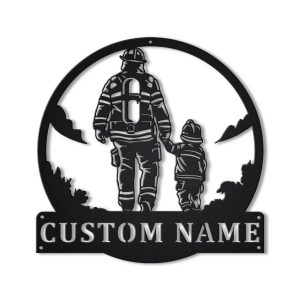Personalized Firefighter Father And Son Metal Sign Art Gift for Fireman Father’s Day