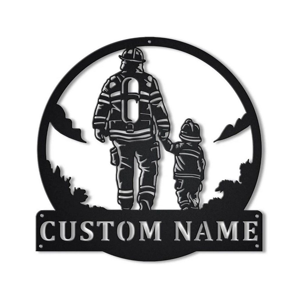 Personalized Firefighter Father And Son Metal Sign Art Gift for Fireman Father's Day