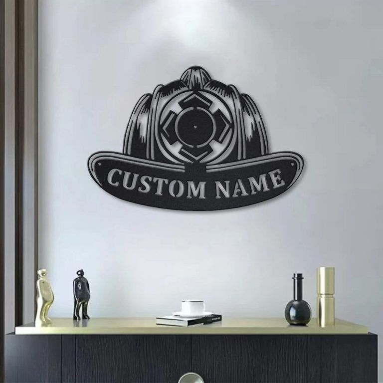 Personalized Firefighter Hat Metal Sign Fire Department Decor Gift for ...