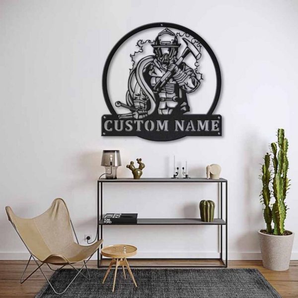 Personalized Fireman Firefighter Metal Sign Fire Department Decor Gift for Dad