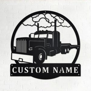 Personalized Flatbed Semi Truck Metal Name Sign Home Decor Gift for Truck Drivers 1
