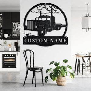 Personalized Flatbed Semi Truck Metal Name Sign Home Decor Gift for Truck Drivers 2