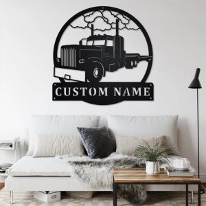 Personalized Flatbed Semi Truck Metal Name Sign Home Decor Gift for Truck Drivers 3