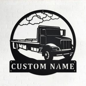 Personalized Flatbed Tow Truck Truck Metal Name Sign Home Decor Gift for Truck Drivers 1