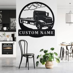 Personalized Flatbed Tow Truck Metal Name Sign Home Decor Gift for Truck Drivers
