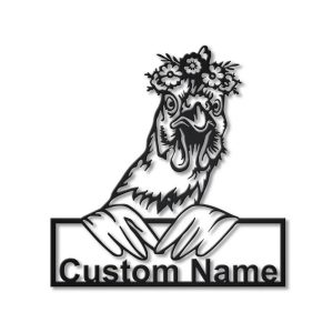 Personalized Floral Hen Chicken Metal Sign Art Garden Decor Gift for Animal Lover 1