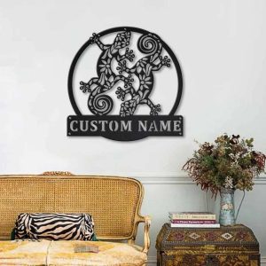 Personalized Gecko Metal Sign Art Home Decor Gift for Animal Lover