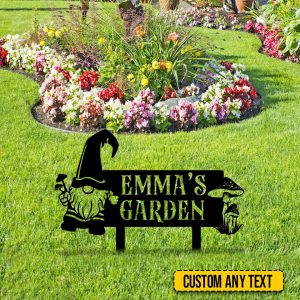 Personalized Gnome And Mushroom Metal Garden