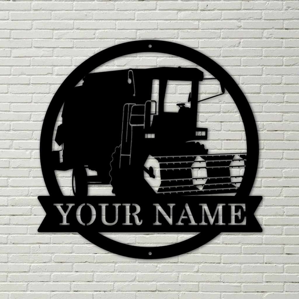 Personalized Harvester Farm Tractor Metal Farmhouse Kitchen Signs Wall Decor Gift for Farmer