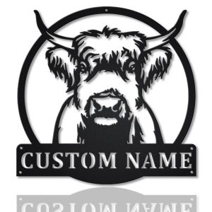 Personalized Highland Cow Metal Sign Art Home Decor Gift for Animal Lover 1